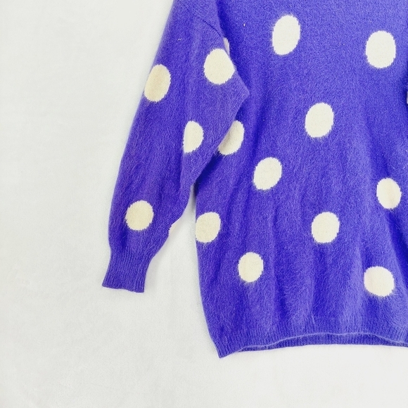 Rafaella Purple White Dots Hooded Lambs Wool Knit Sweater Sweatshirt P6022 - Picture 3 of 6